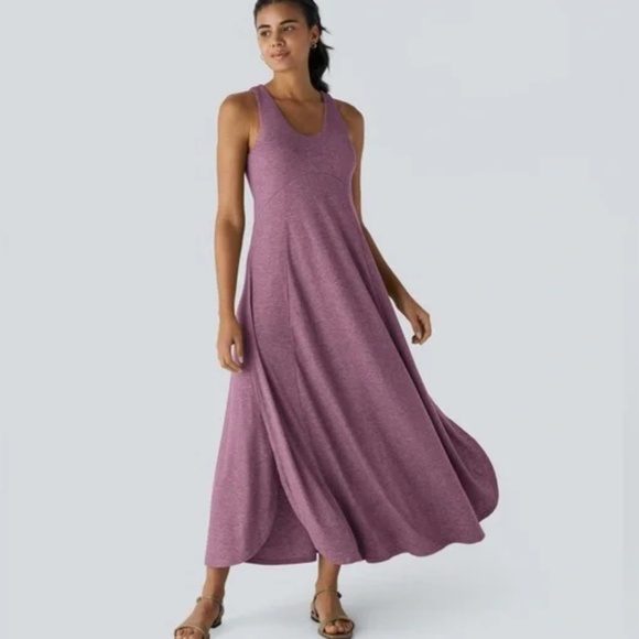 Halara U Neck Backless Split Flowy Maxi Casual Tank Dress - Picture 4 of 7